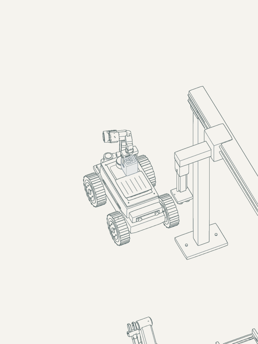 A stereo vision module moving from RIG through loading, transport, optical inspection and assembly